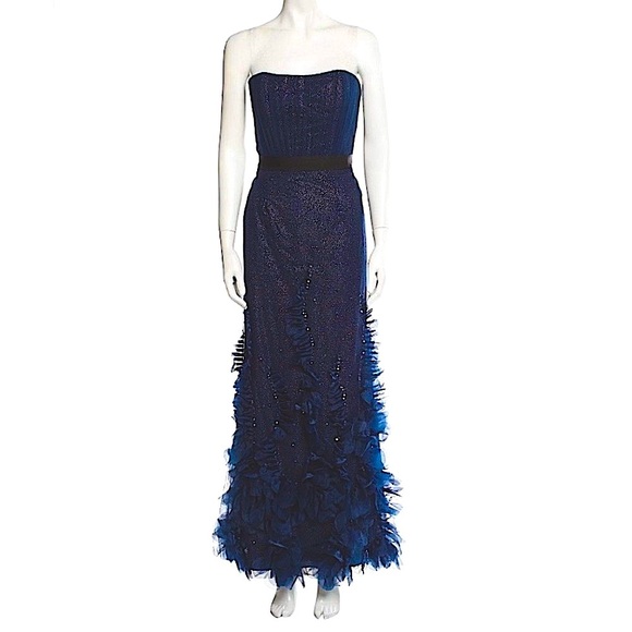 New Marchesa Strapless Appliqué Sequins Maxi Dress Gown Formal Prom Wedding - Picture 1 of 15